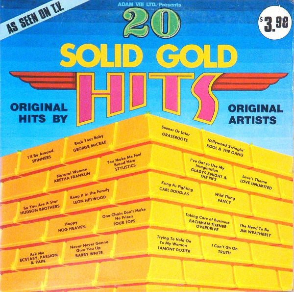1975 Adam VIII Ltd. USA Vinyl LP Record - Various Artists' 20 Solid Gold Hits Collection in Soul, Funk, and Disco Genres, Condition VG+