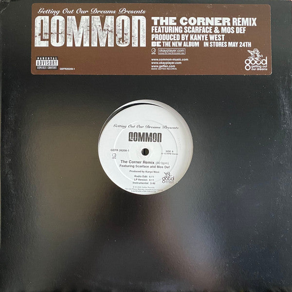 2005 USA Promo Hip Hop 12-Inch Single Vinyl Record - Common's The Corner (Remix) Produced by Kanye West in Mint Condition from Geffen / G.O.O.D. Music