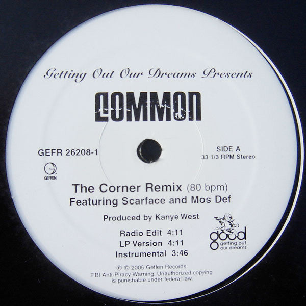2005 USA Promo Hip Hop 12-Inch Single Vinyl Record - Common's The Corner (Remix) Produced by Kanye West in Mint Condition from Geffen / G.O.O.D. Music