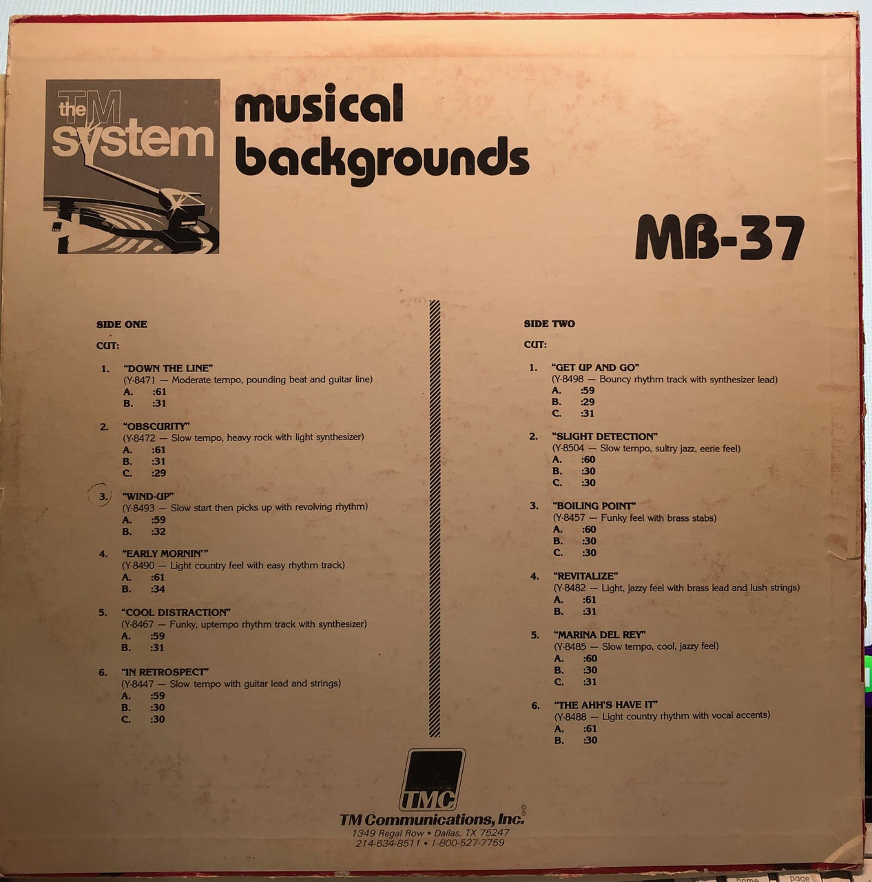 Vinyl LP Record of Production Music and Samples from The TM System by Unknown Artist in 1970s, USA TM Productions