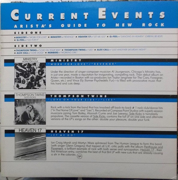 Ministry, Heaven 17, Thompson Twins and Various Artists - Arista's Guide to New Rock Compilation LP Record (Promo Vinyl, 1983, USA, Rock / Pop Rock / New Wave, Mint Condition)