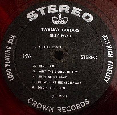 1960 USA Red Vinyl LP Record - Billy Boyd's Twangy Guitars Rock & Roll