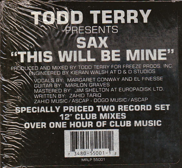Todd Terry Presents Sax - This Will Be Mine - 1991 Freeze USA Vinyl 2 LP Record in Mint Condition - House and Breakbeat Music Album