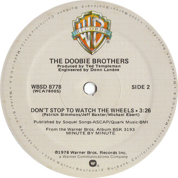 The Doobie Brothers - Classic Disco / Pop Rock 12-Inch Single Vinyl Record - 'What A Fool Believes' by Warner USA