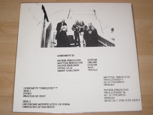 1992 Gorement - Death Metal 7' Red Vinyl Single Record 'Obsequies...'