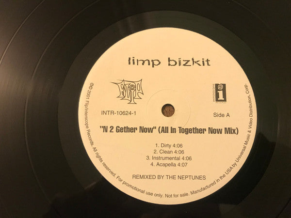 Limp Bizkit's Hip - Hop 12 - inch Single Vinyl Record: N 2 Gether Now / Nookie (Neptune Remixes) - 1999 USA Promo VG+ Release from Flip and Interscope