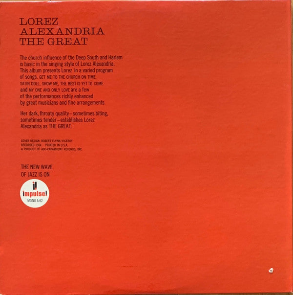 1964 USA Mono Vinyl LP Record - Lorez Alexandria's Jazz & Vocal Masterpiece