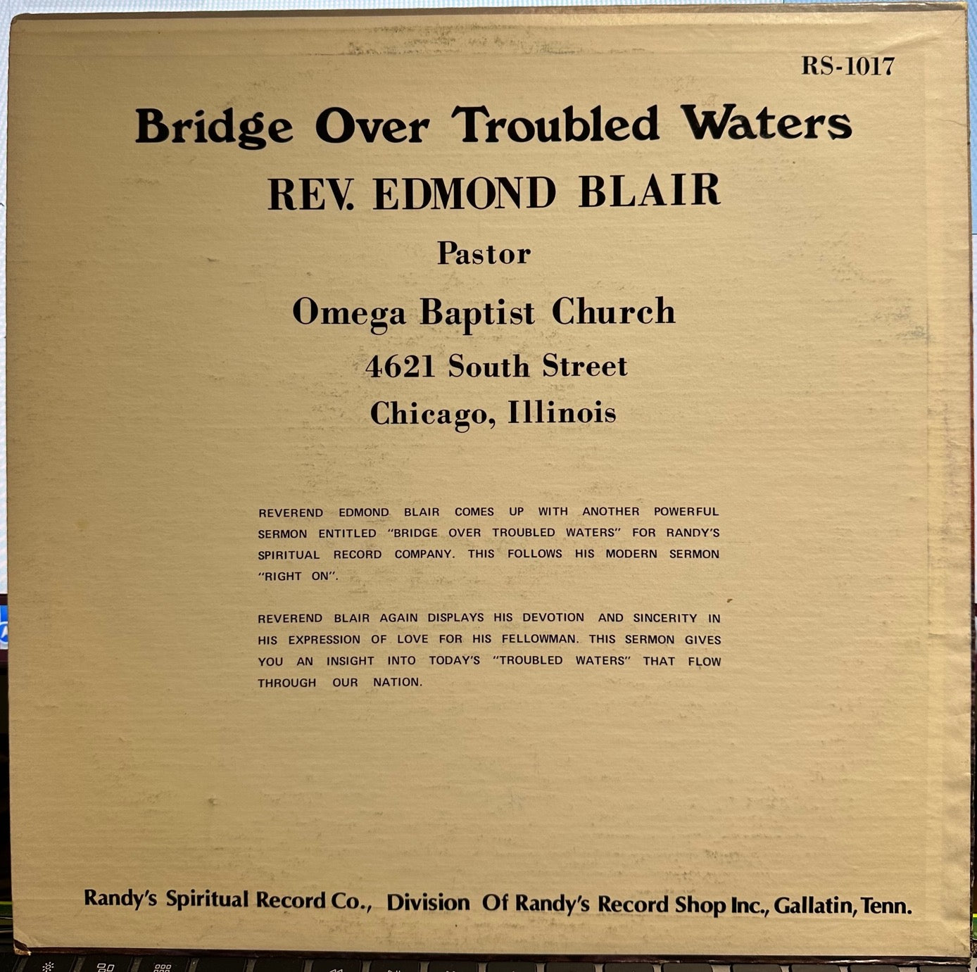 1960s US VG+ LP Record: Rev. Edmond Blair & Omega Baptist Church's Sermon