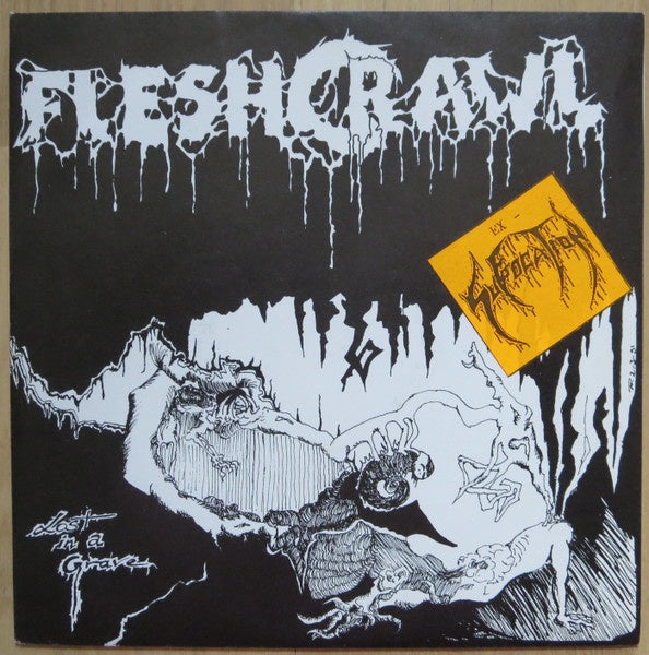 Fleshcrawl - Lost In A Grave - 1991 German Death Metal 7-Inch Single Red Vinyl Record with Insert and Mint Condition