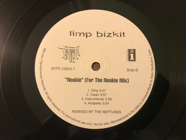 Limp Bizkit's Hip - Hop 12 - inch Single Vinyl Record: N 2 Gether Now / Nookie (Neptune Remixes) - 1999 USA Promo VG+ Release from Flip and Interscope