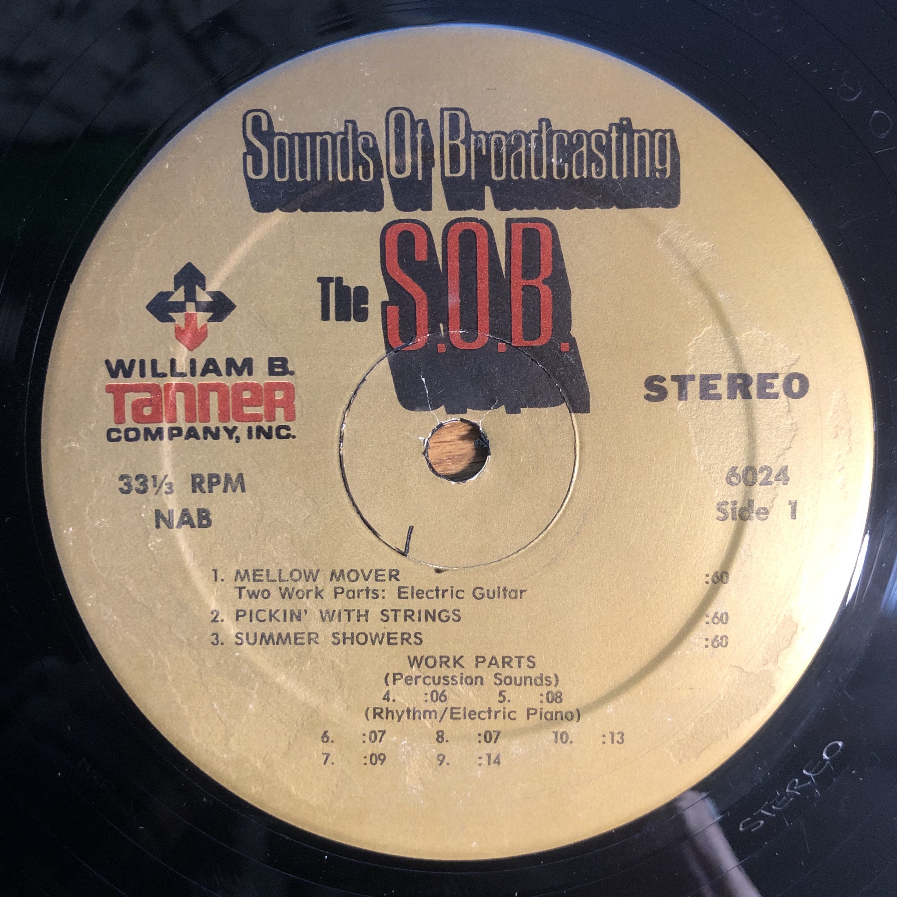Unknown Artist - Sounds Of Broadcasting 6024 - VG+ Lp Record (No cover) William B. Tanner Company, Inc. USA Vinyl - Production / Sound Library / Funk / Rock