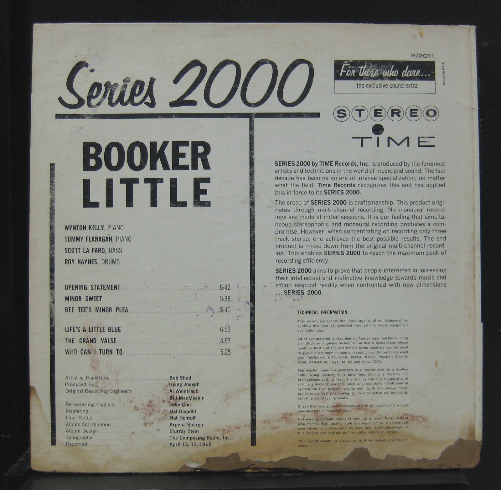 1960 USA Original Vinyl LP - Booker Little's Jazz/Hard Bop Record (VG+, Poor Cover)