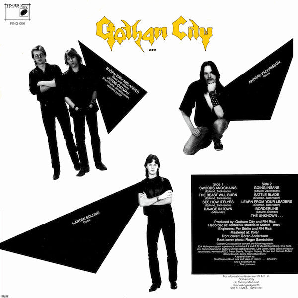 1984 Sweden Heavy Metal Vinyl LP Record - Gotham City – The Unknown