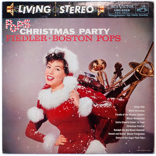 Vinyl LP Record - Arthur Fiedler and The Boston Pops Orchestra's Pops Christmas Party - 1959 RCA Living Stereo USA Shaded Dog Vinyl in Holiday and Classical Music Genre with VG+ Condition