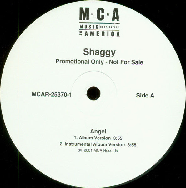 2001 MCA Promo 12-Inch Vinyl Record - Shaggy's 'Angel' (Reggae-Pop)