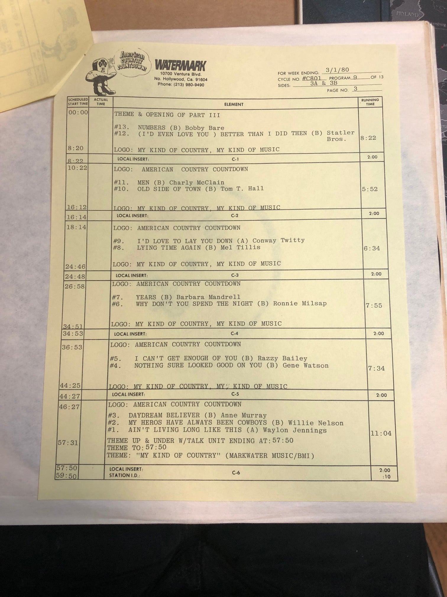 1980 American Country Countdown 3 - LP Record Box Set VG+ with Cue Sheets