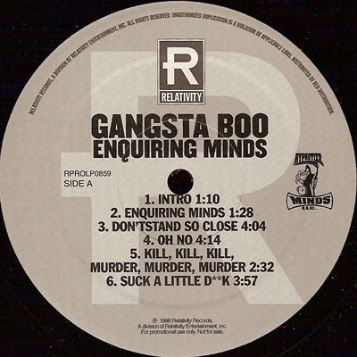 1998 USA Promo 2 LP Vinyl Record - Gangsta Boo's Enquiring Minds in Hip Hop/Crunk