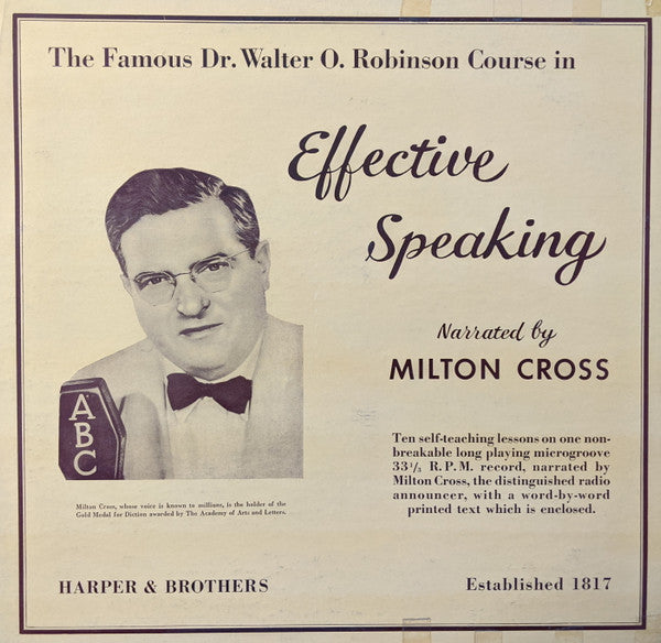 1950s VG+ LP Record: Milton Cross Presents Dr. Walter O. Robinson's Effective Speaking Course