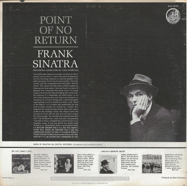 Frank Sinatra - Point Of No Return - Mint Condition LP Vinyl Record from 1962 Capitol Stereo Original - Jazz, Swing, Big Band and Pop Music Album