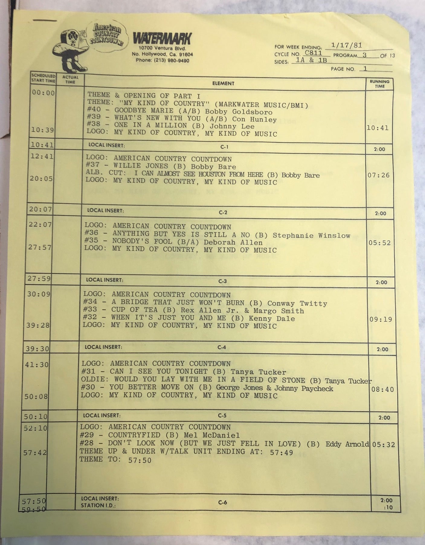 1981 American Country Countdown 01/17/81 - VG+ 3 LP Record Box Set with Cue Sheets