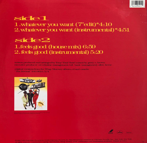 Tony! Toni! Toné! - 'Whatever You Want / Feels Good' 12-Inch Single Vinyl Record from 1991 in VG+ Condition, New Jack Swing Style, USA Release by Wing Records
