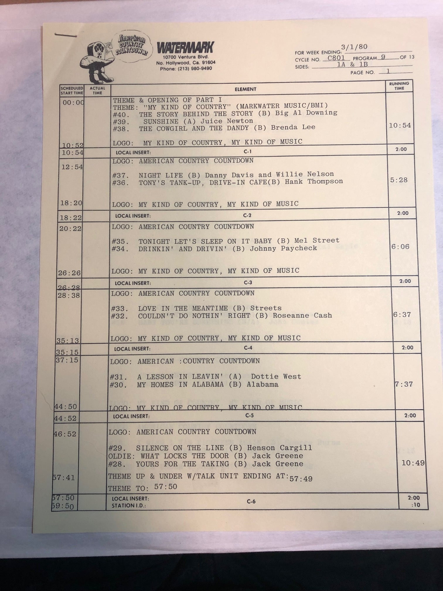 1980 American Country Countdown 3 - LP Record Box Set VG+ with Cue Sheets