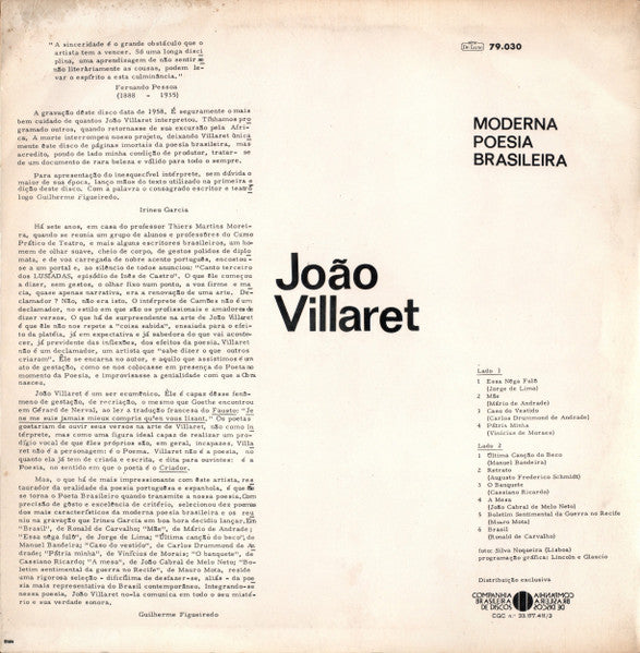 1969 Brazilian Modern Poetry Vinyl LP - João Villaret's Latin Spoken Word Record