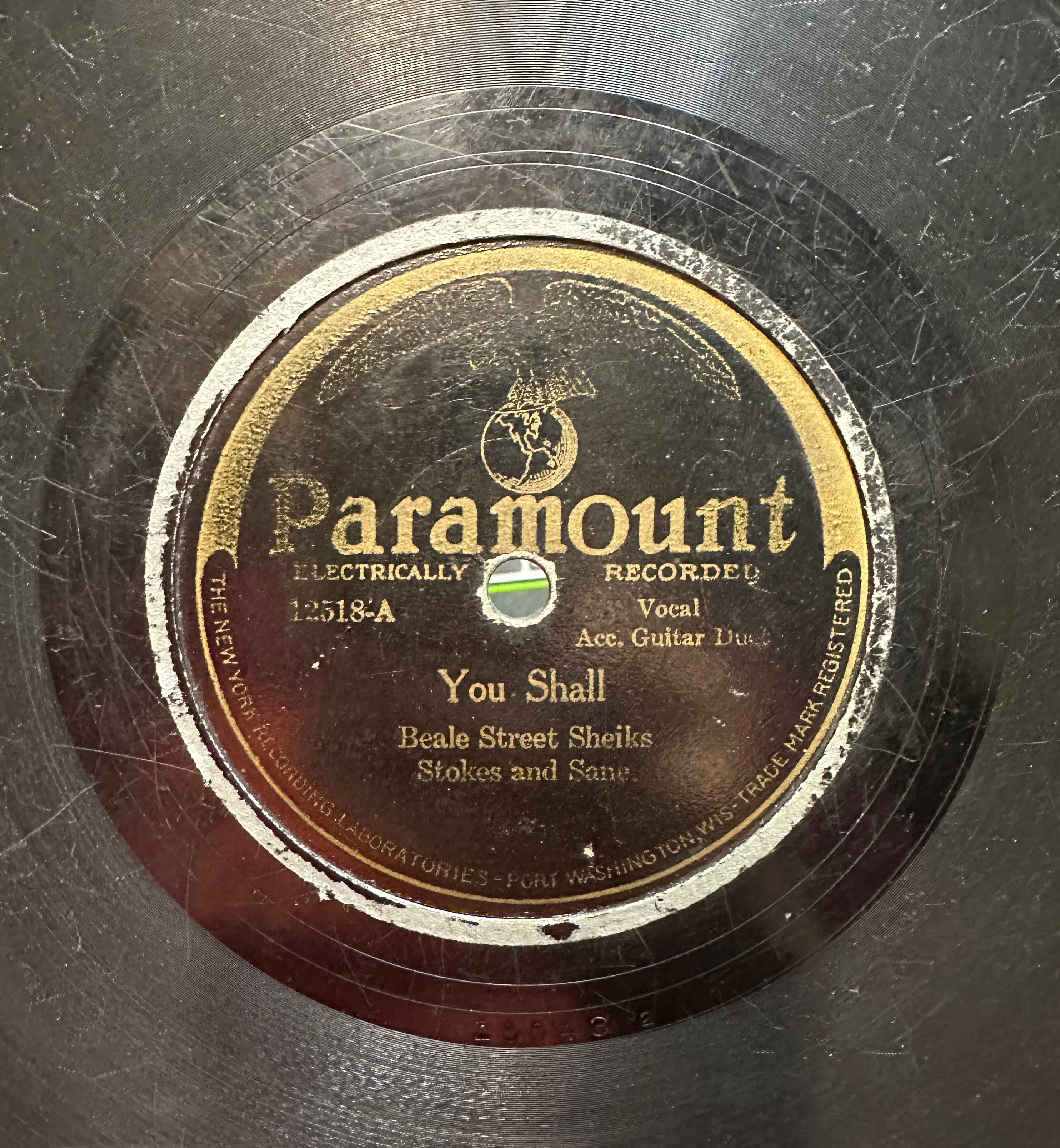 Beale Street Sheiks - Vintage 10-Inch Shellac 78 RPM Record (Low Grade) from Paramount USA - Pre - War Memphis and Delta Blues Tunes - You Shall / It's A Good Thing