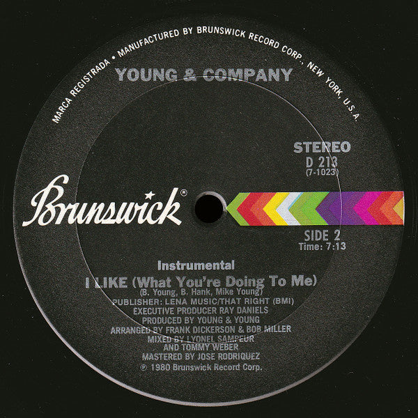 1980 Brunswick USA Original 12" Vinyl Single - Young & Company's 'I Like (What You're Doing To Me)' - Disco/Soul/Funk