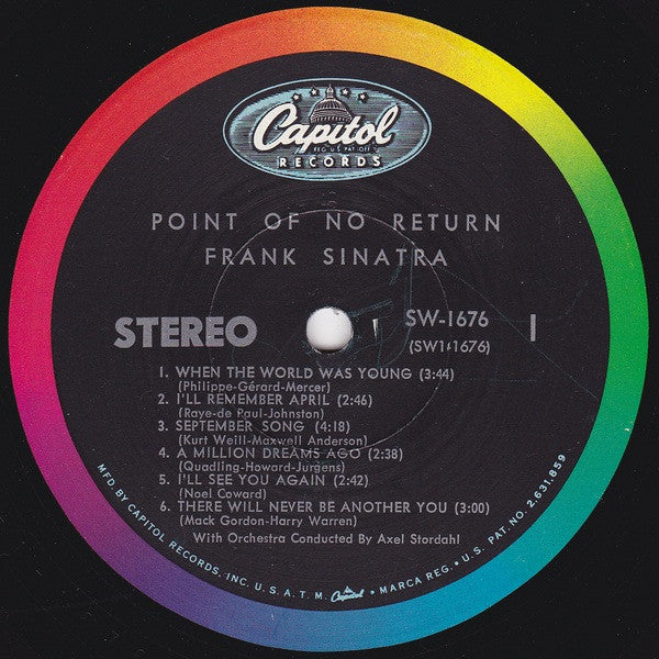 Frank Sinatra - Point Of No Return - Mint Condition LP Vinyl Record from 1962 Capitol Stereo Original - Jazz, Swing, Big Band and Pop Music Album