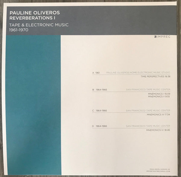 2019 Pauline Oliveros - Reverberations 1, Limited Clear Vinyl 2 LP Record, Electronic/Experimental