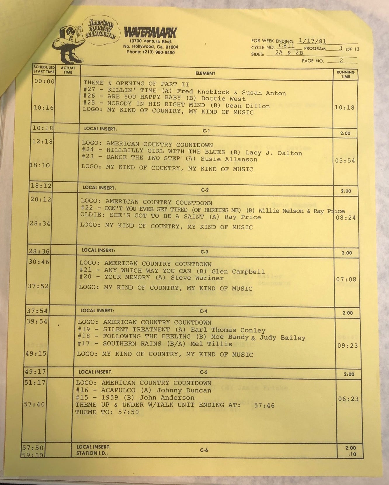 1981 American Country Countdown 01/17/81 - VG+ 3 LP Record Box Set with Cue Sheets