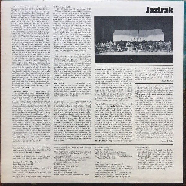 1976 Vintage New Trier West High School Recording Jazz Ensemble LP Vinyl Record - 'Beyond The Horizon' in VG+ Condition, Jaztrak Private Press from Chicago, USA, Featuring Jazz, Jazz - Funk, and Free Jazz Genres