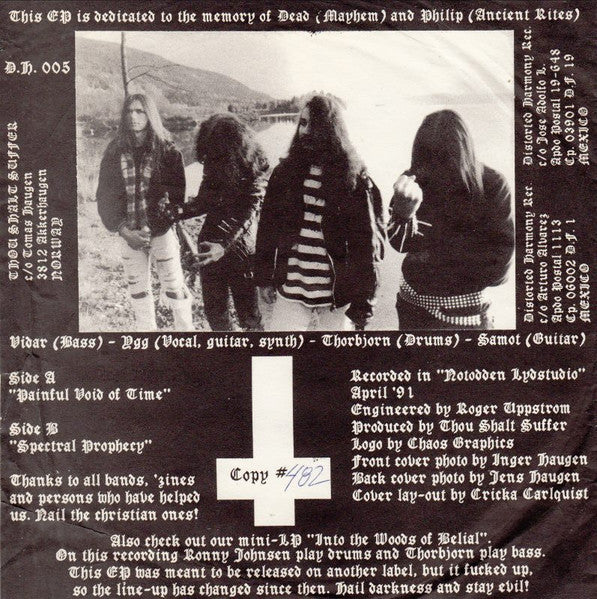 Thou Shalt Suffer - Unveil The Mysteries Of Your Creation - 1991 Mexican Vinyl 7 - Inch Record with Insert and Numbering from Distorted Harmony, a Death Metal Gem