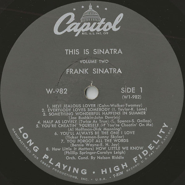 1958 Capitol USA Mono Original Vinyl LP - Frank Sinatra's This Is Sinatra Volume Two - Jazz/Vocal/Swing
