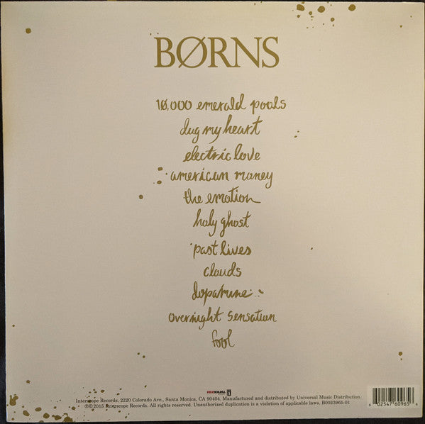 BØRNS Dopamine Indie Pop and Soft Rock LP Vinyl Record Released in 2015 by REZidual Interscope
