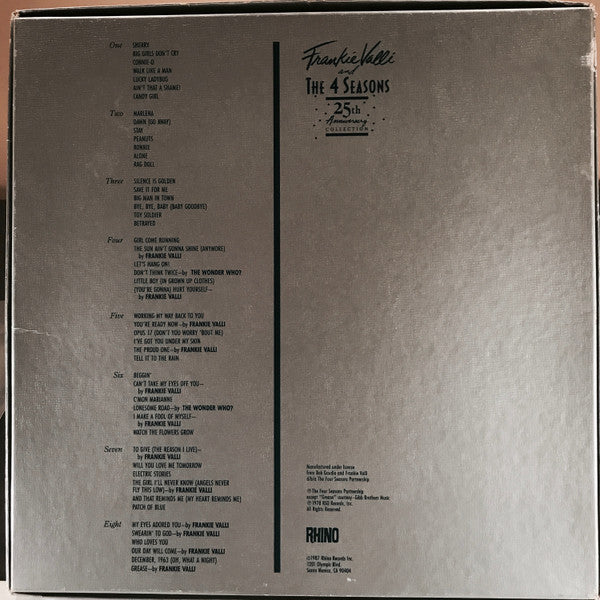 Frankie Valli And The 4 Seasons - 25th Anniversary Deluxe Vinyl Record Box Set from 1987 Rhino USA with Booklet - A Rock & Roll Collectible