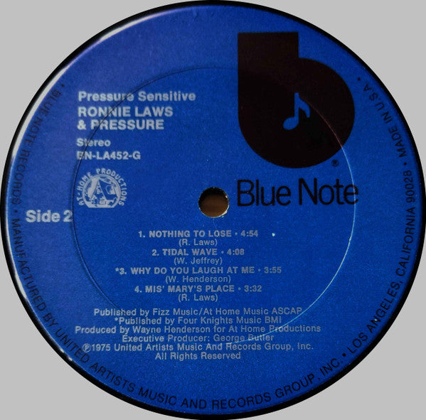 Ronnie Laws & Pressure - Pressure Sensitive - High - Quality VG+ LP Vinyl Record from 1975, Original USA Blue Note Release in Jazz and Jazz - Funk Genre