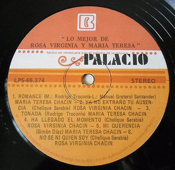 1977 Venezuelan Latin Vinyl LP: Best of Maria Teresa & Rosa Virginia Chacin