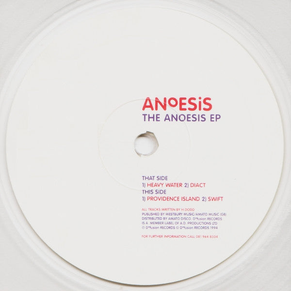 1994 UK Clear Vinyl Anoesis - The Anoesis EP - Breakbeat Electronic Record