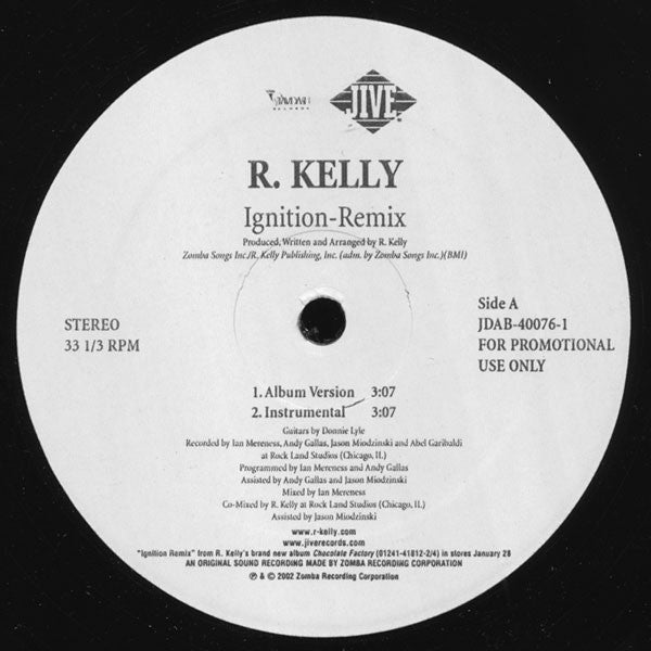 R. Kelly's 2002 Jive USA Promotional 12-Inch Single Vinyl Record - Ignition and Ignition Remix in VG+ Condition - R&B Music Product