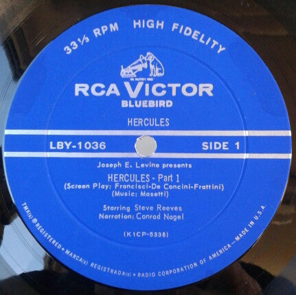 1958 RCA USA Vinyl LP - Enzo Masetti's Hercules Movie Soundtrack (VG+ Record, VG- Cover)