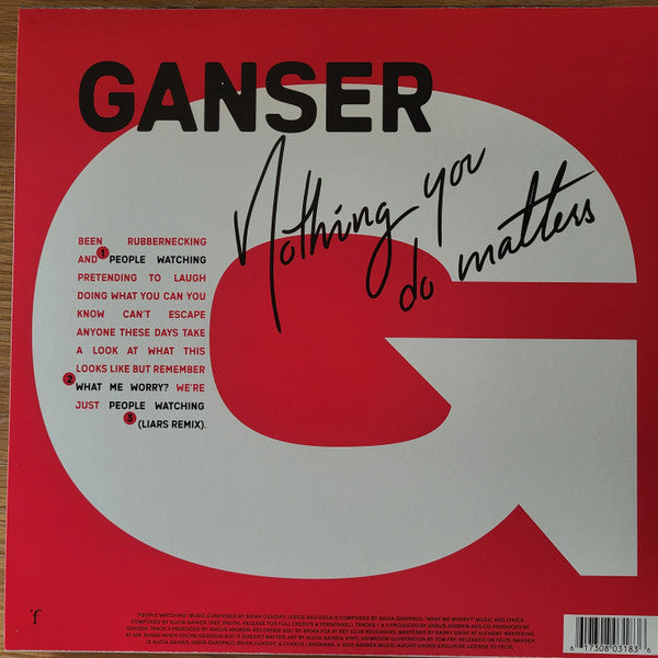 Ganser - Mint - EP Record - Nothing You Do Matters - 2022 Felte Limited Edition Red Translucent Gel Vinyl for Chicago Art Rock, Post - Punk, and No Wave Music Lovers
