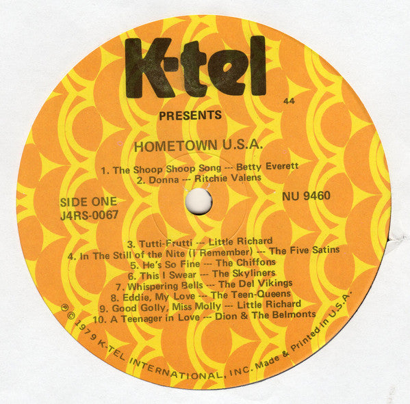 1979 K-Tel USA Vinyl LP: Hometown U.S.A. - 20 Rock & Roll/Rockabilly Hits