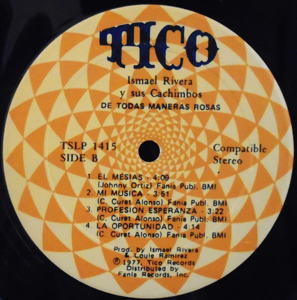 1977 Original Latin Salsa Bomba Vinyl LP Record - Ismael Rivera Y Sus Cachimbos - De Todas Maneras Rosas in VG+ Condition from Tico USA