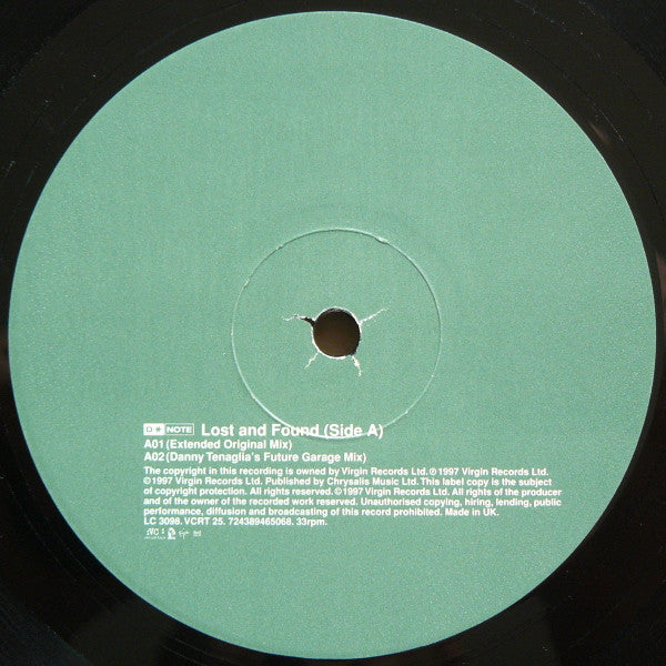 D*Note - Lost And Found - 1997 UK Vinyl 12 Single Record by VC Recordings in House and UK Garage Music Genre (VG+ Condition)