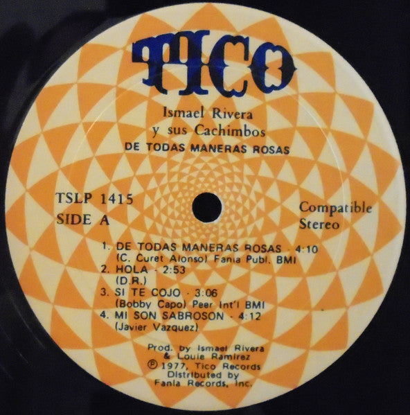 1977 Original Latin Salsa Bomba Vinyl LP Record - Ismael Rivera Y Sus Cachimbos - De Todas Maneras Rosas in VG+ Condition from Tico USA