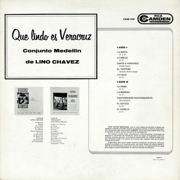 1964 RCA Camden Mexico Vinyl LP Record - Conjunto Medellin de Lino Chavez - Que Lindo Es Veracruz - Mint Condition Latin Music Album