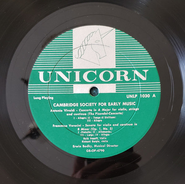 1956 Unicorn USA Mono Vinyl LP - Cambridge Early Music Society's Baroque Italian String Music - Classical