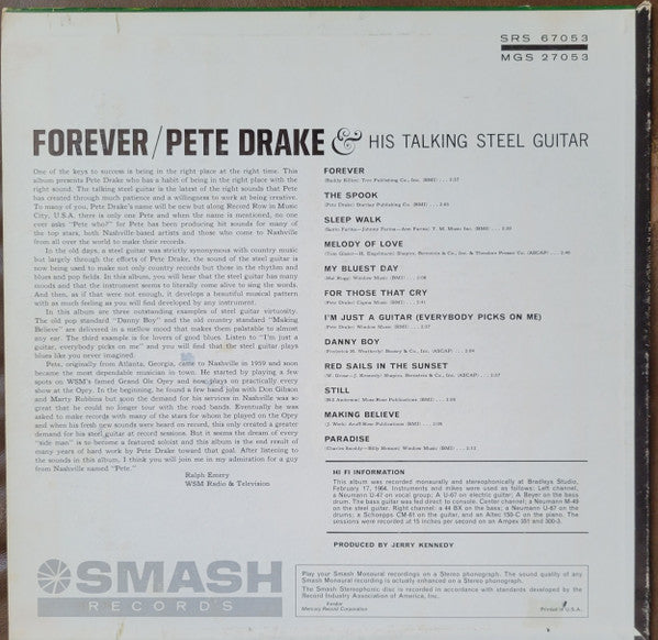 1964 Original Mono Vinyl LP Record - Pete Drake & His Talking Steel Guitar's Country/Instrumental Album 'Forever' - VG+ Condition, Smash Records USA